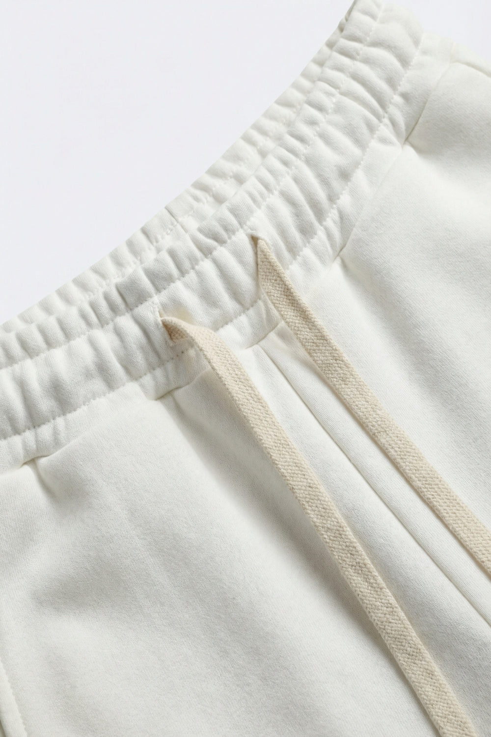 Cream Knit Straight Fit Sweatpants with elastic waist and Tie - Pants