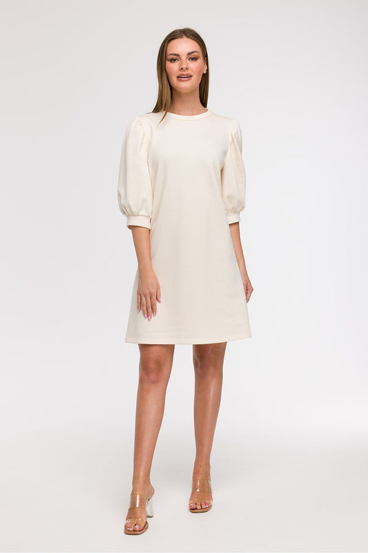BeWear Womens Cream Puff Sleeve Dress -