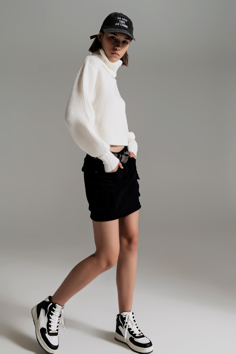 Cream ribbed knit turtleneck jumper with balloon sleeves - Jumpers