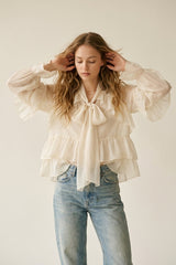 Cream Ruffled Sheer Blouse in chiffon fabric