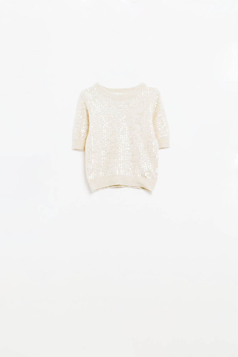 Cream short sleeve sequin sweater - Jumpers