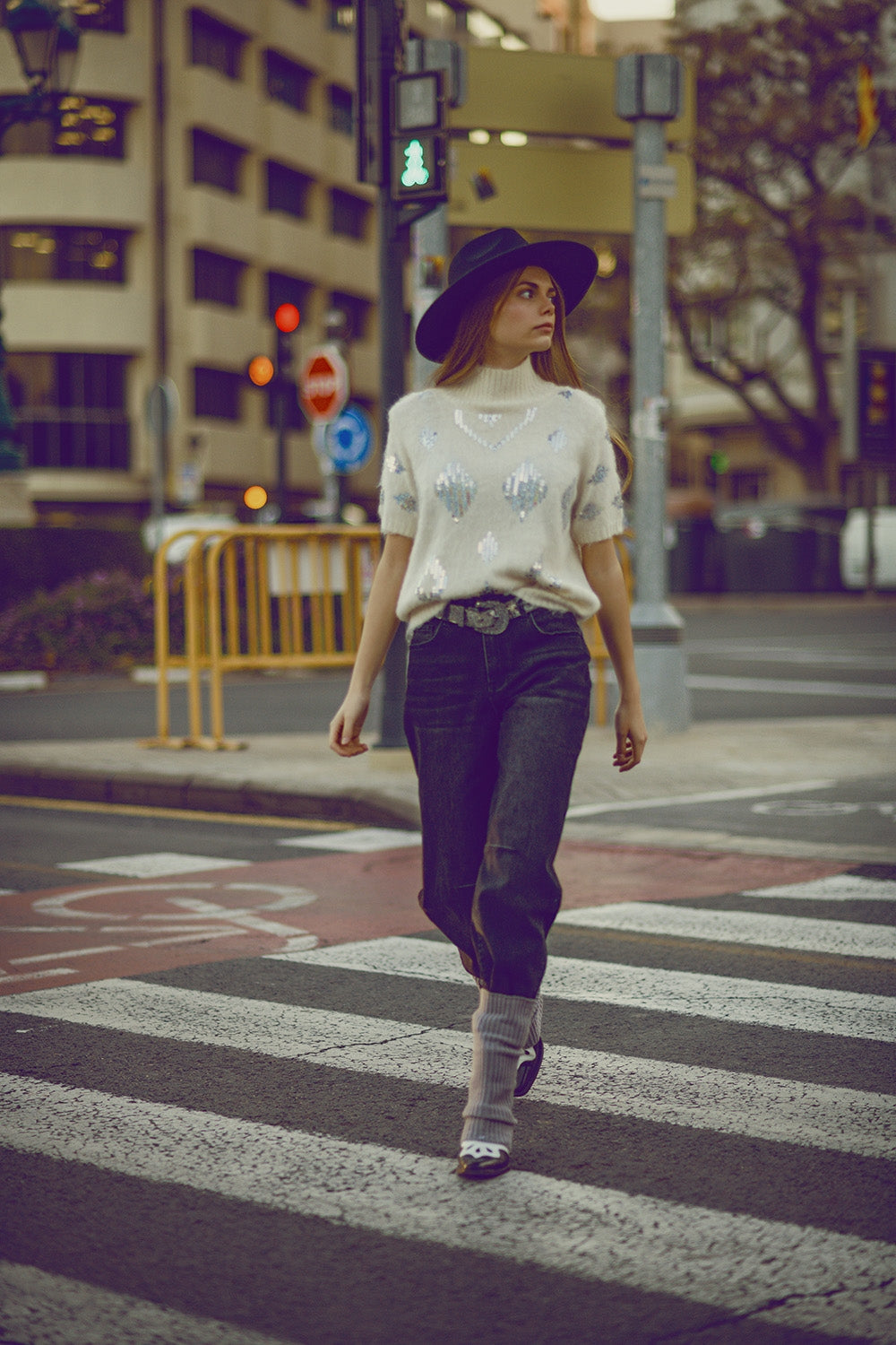 Cream short sleeve sweater with sequin embellishment - Jumpers