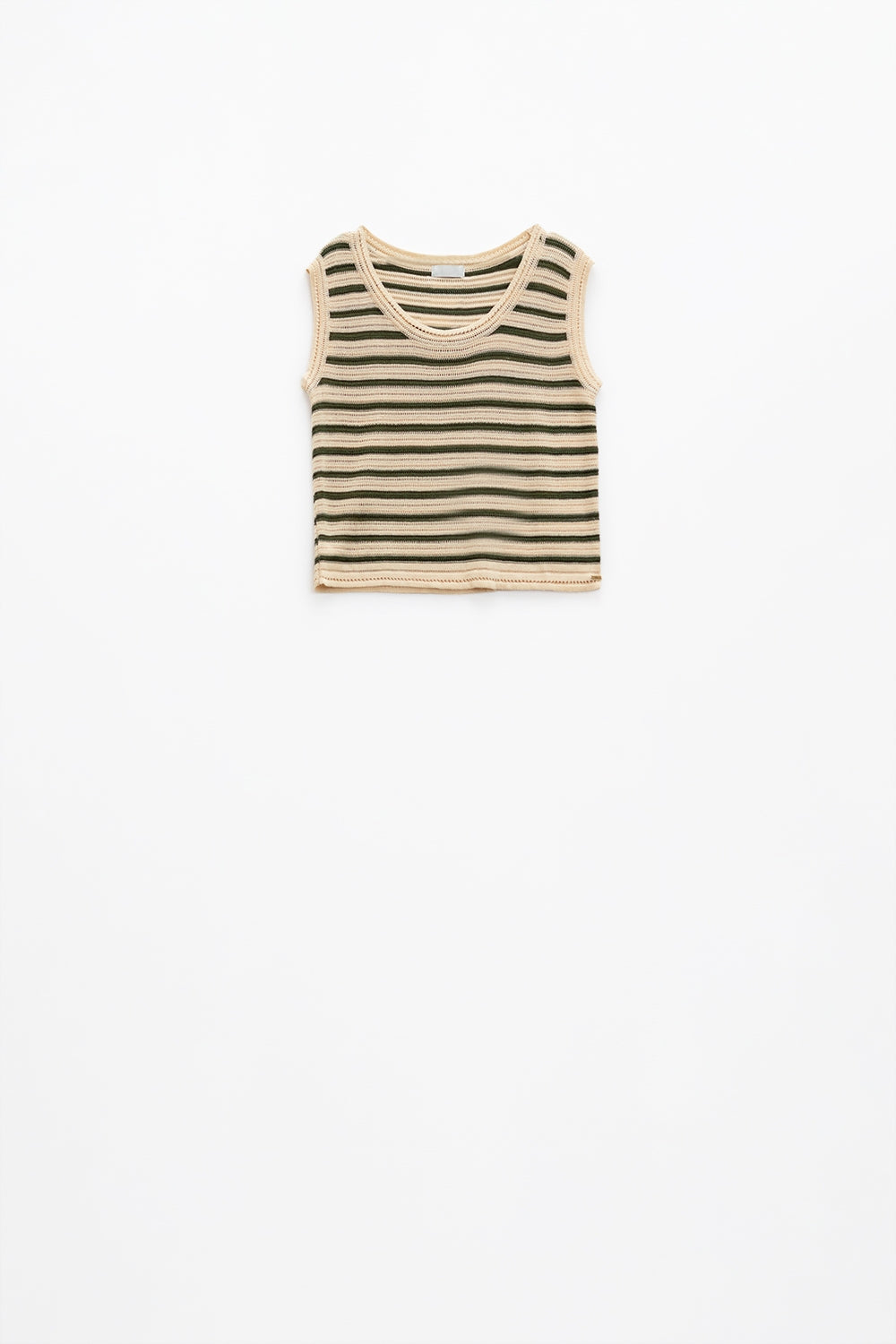 Cream sleeveless knit top with khaki stripes - Jumpers