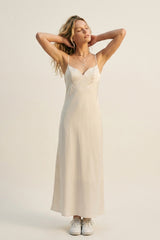 Cream Slip Dress with Adjustable Straps and V-Neckline