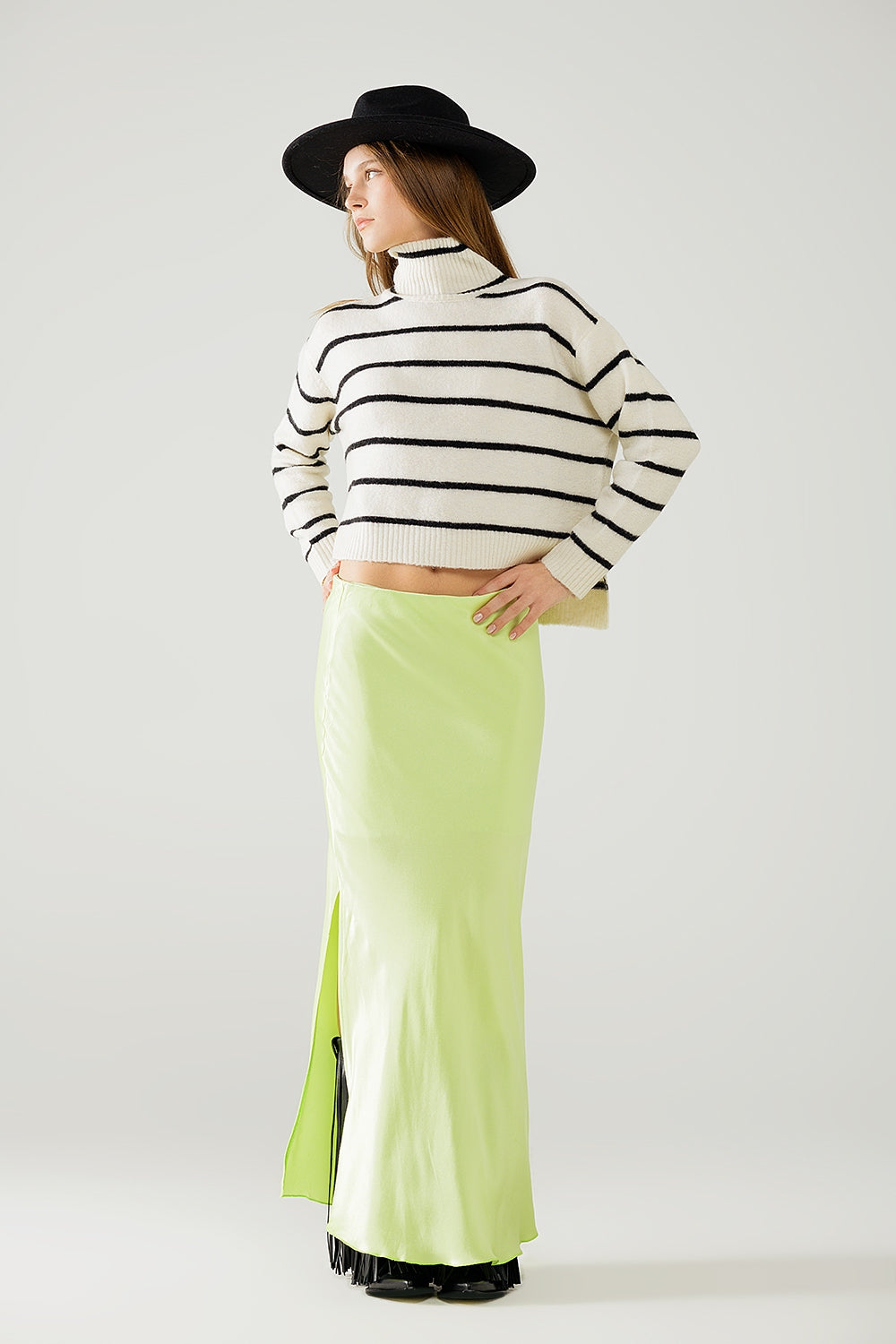 Cream striped sweater in black with high neck - Jumpers