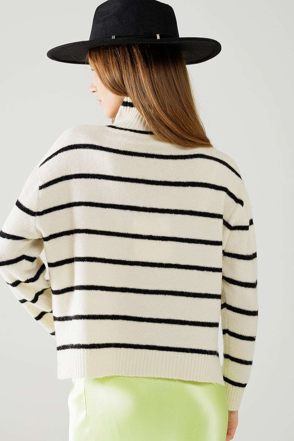 Cream striped sweater in black with high neck - Jumpers