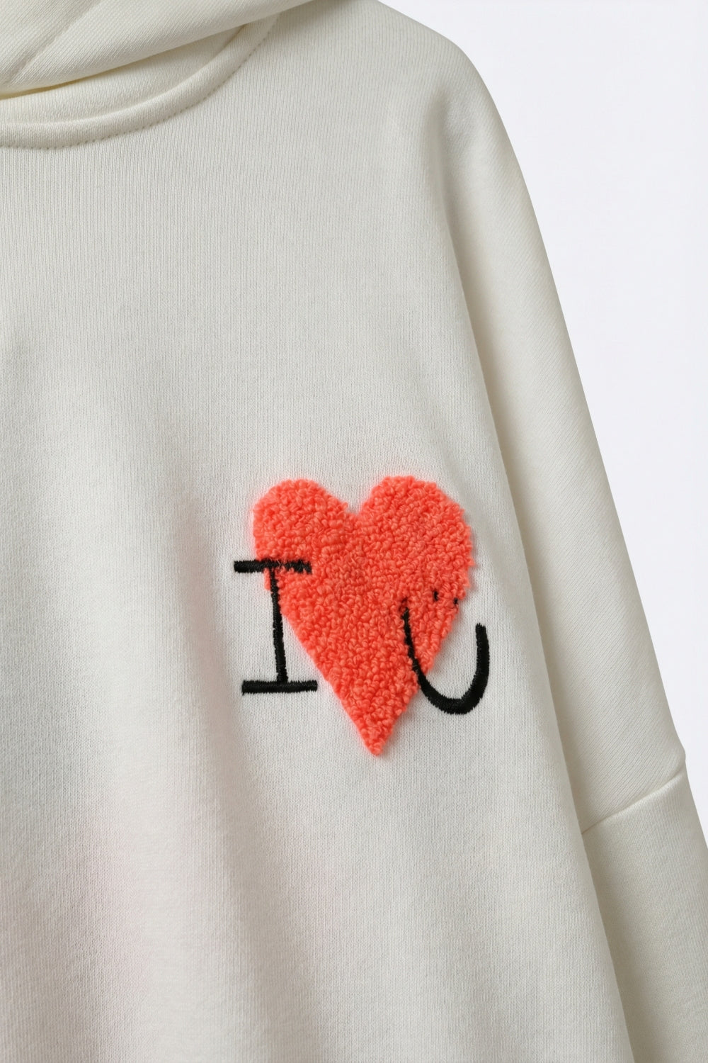 Cream Super-Soft Hoodie with Bouclé Heart Graphic - Sweaters