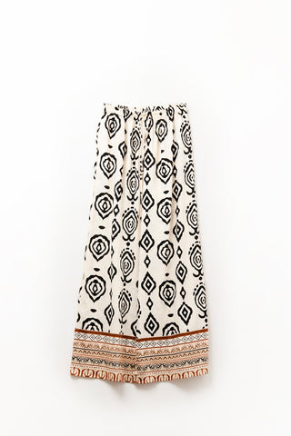 Pantalon large à imprimé bohème crème