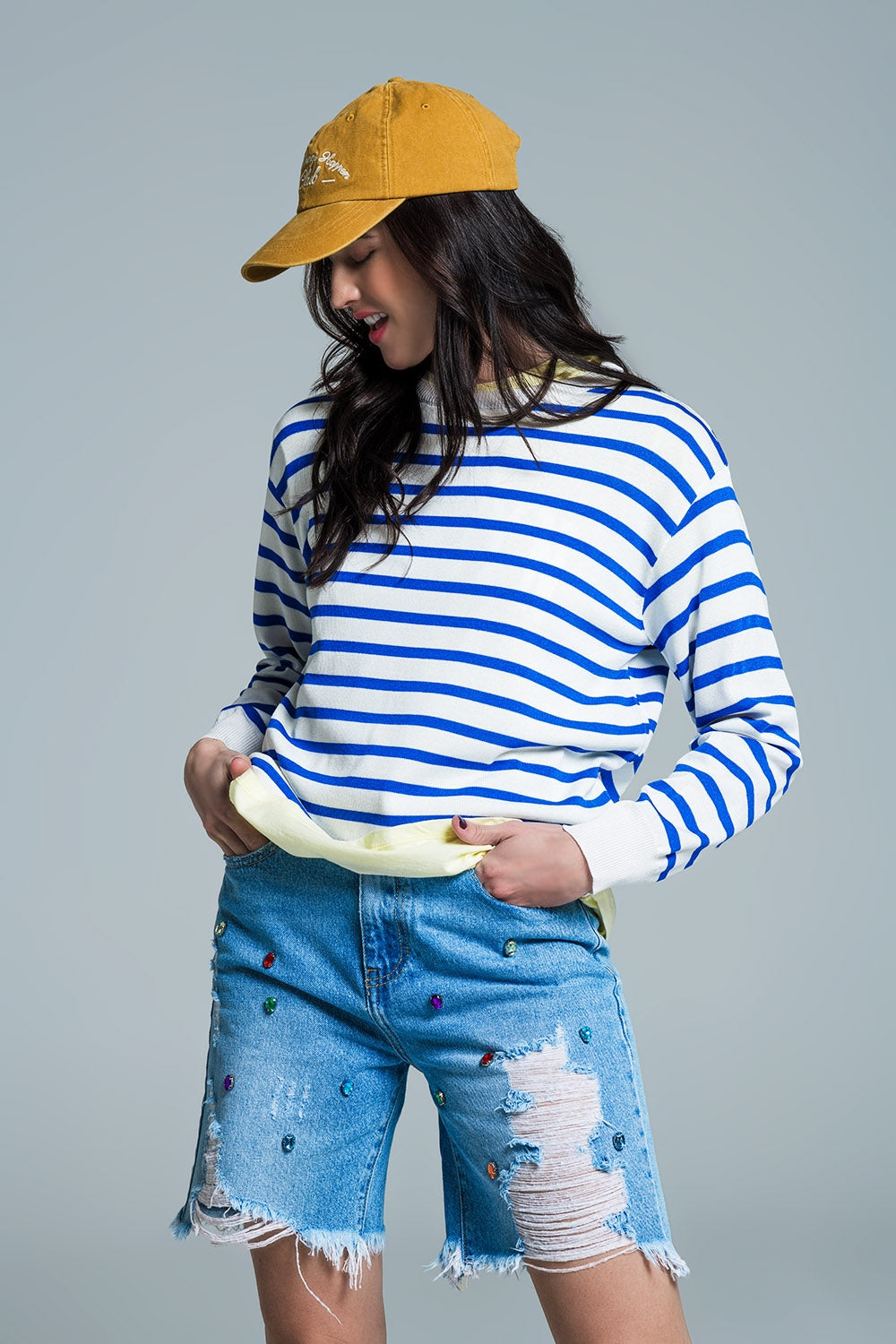Crew Neck Basic Stripe Sweater in blue - Jumpers
