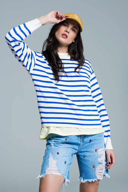 Crew Neck Basic Stripe Sweater in blue - Jumpers