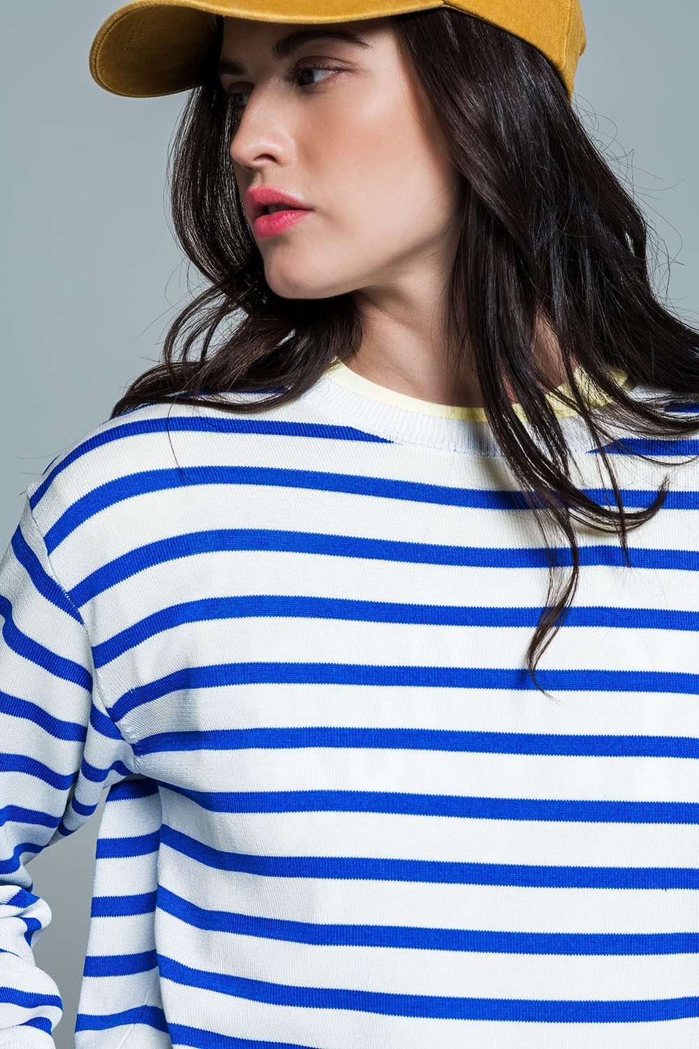 Crew Neck Basic Stripe Sweater in blue - Jumpers