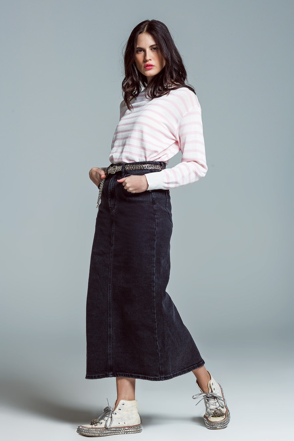 Crew Neck Basic Stripe Sweater in pink - Jumpers