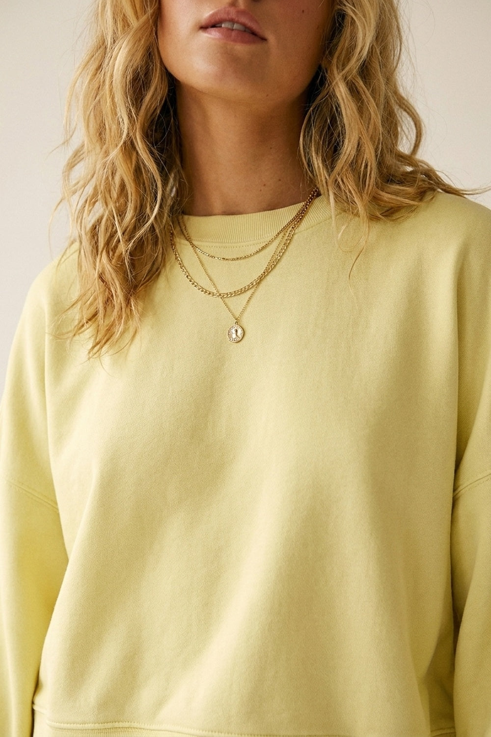 Crew Neck Dropped Shoulder Basic Sweatshirt in yellow - Sweaters