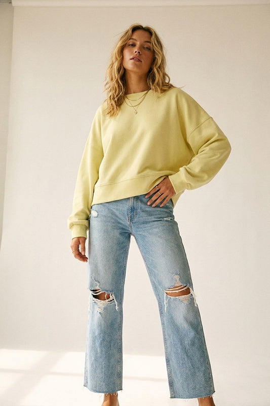 Crew Neck Dropped Shoulder Basic Sweatshirt in yellow - Sweaters