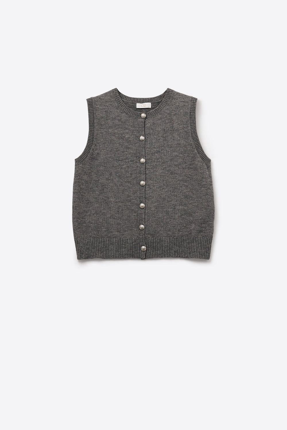 Crew Neck Metallic Button knitted Vest In Grey - Sweaters