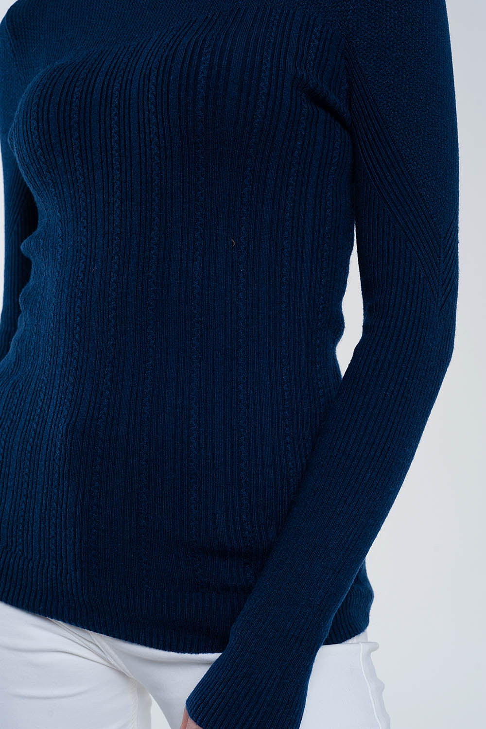Crew neck ribbed sweater in navy - Jumpers
