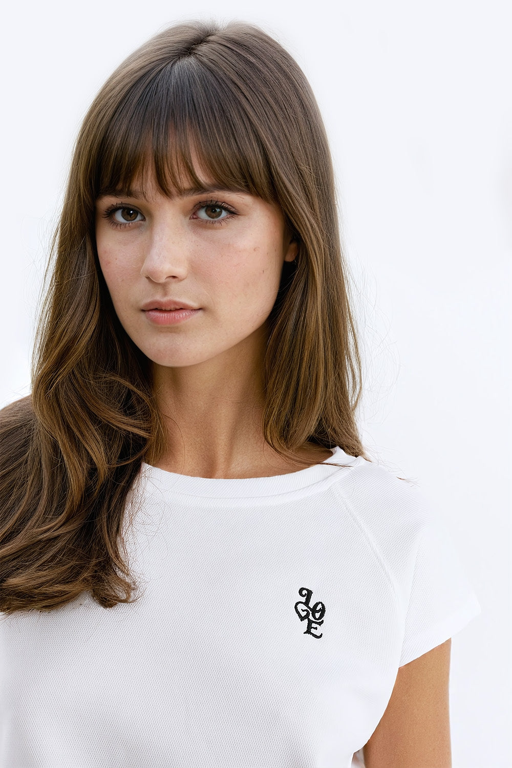 Crew Neck T-shirt with Love Logo on Chest in White piqué point - T-Shirts