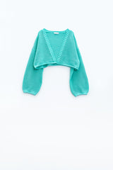 Cardigan básico cropped em crochê na cor menta
