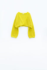 Cardigan cropped básico de crochê amarelo