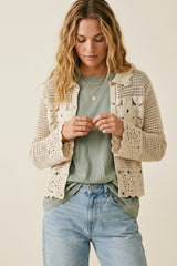 Crochet Cardigan With Flower Knit in Cream