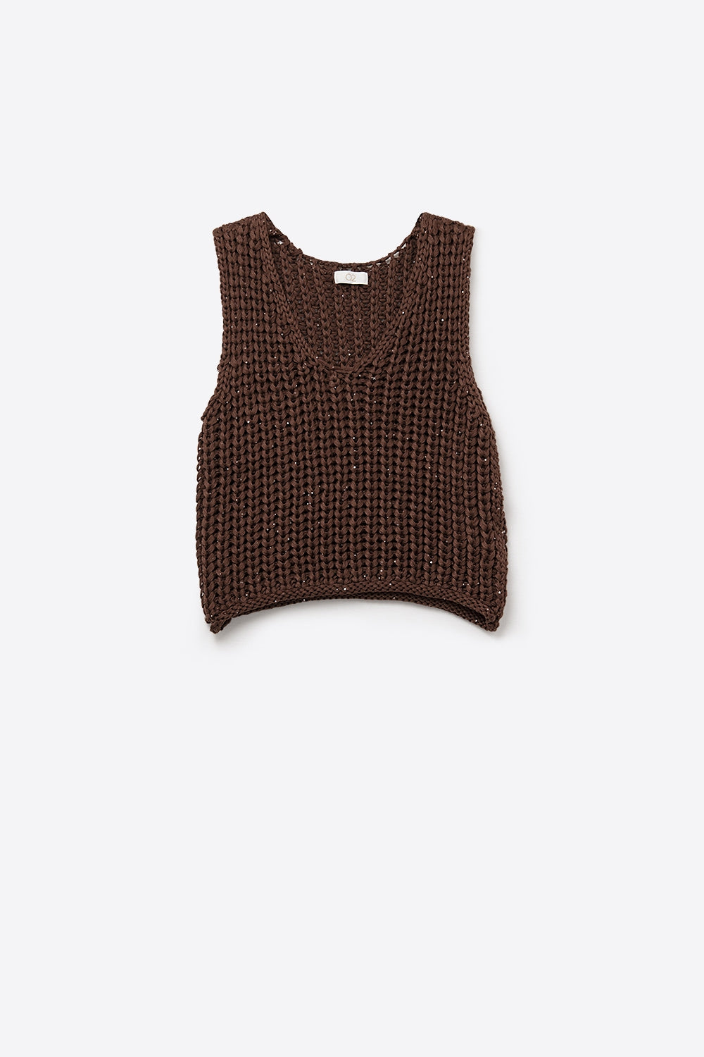 Crochet Cropped Vest in brown With sequins Thread - Sweaters