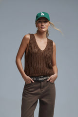 Crochet Cropped Vest in brown With sequins Thread