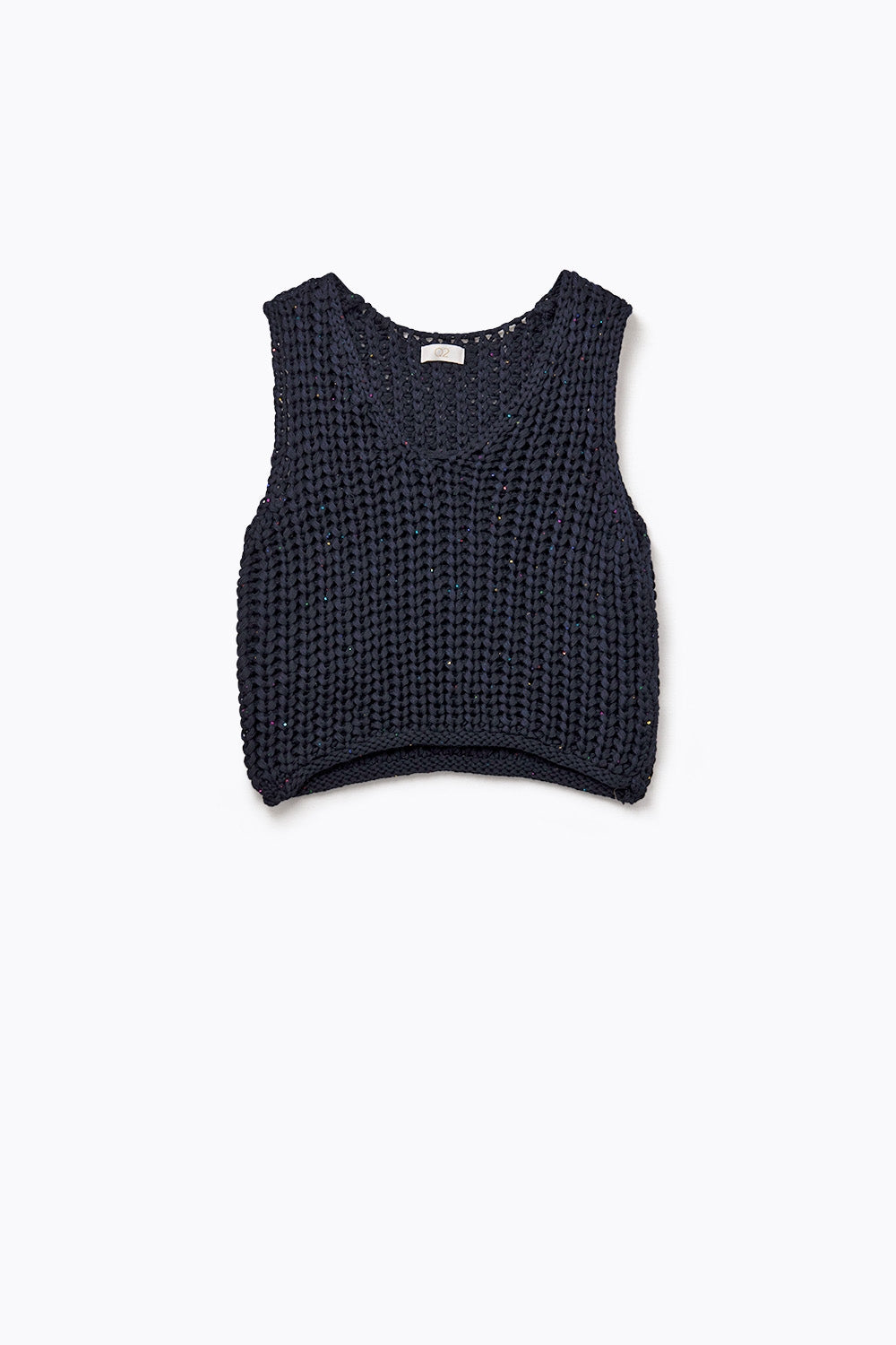 Crochet Cropped Vest in Navy With sequins Thread - Sweaters