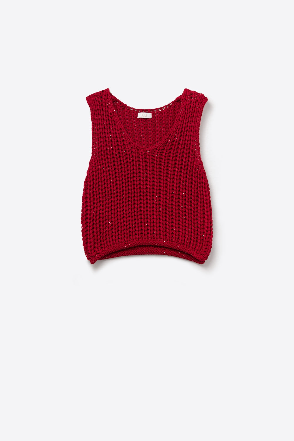 Crochet Cropped Vest in Red With sequins Thread - Sweaters