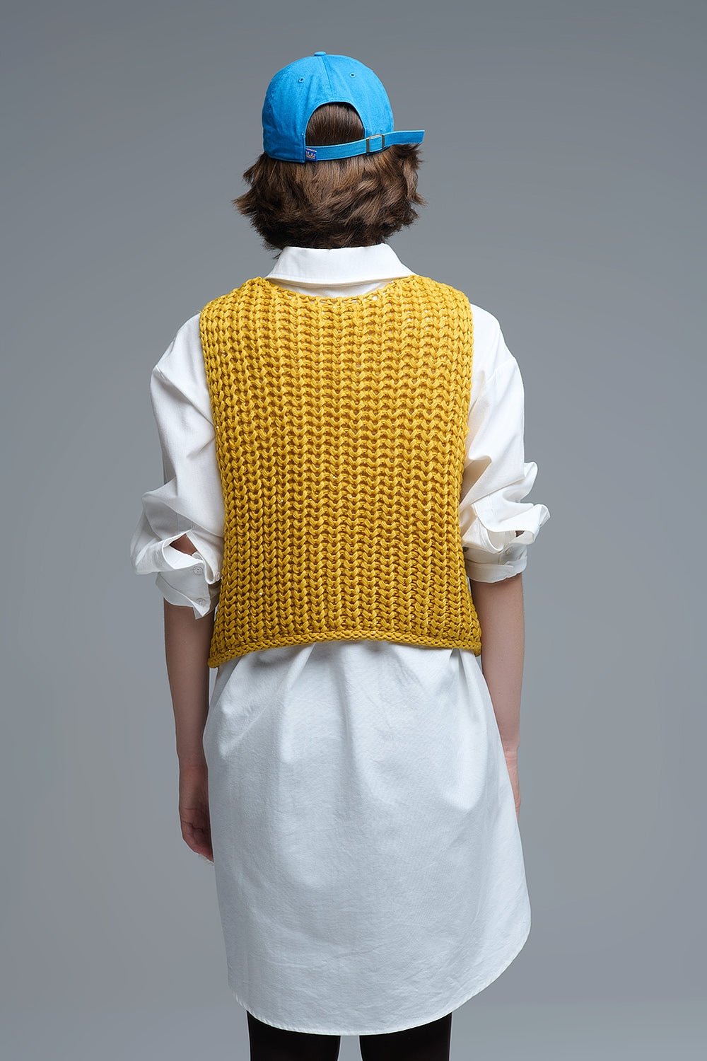 Crochet Cropped Vest in Yellow With sequins Thread - Sweaters