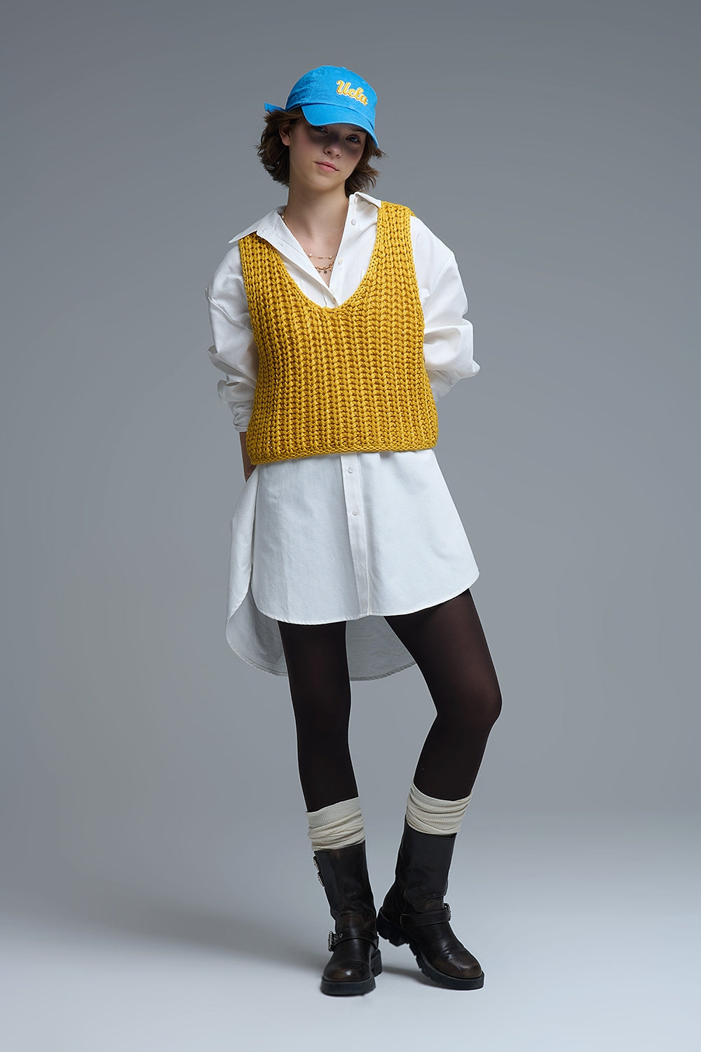 Crochet Cropped Vest in Yellow With sequins Thread - Sweaters