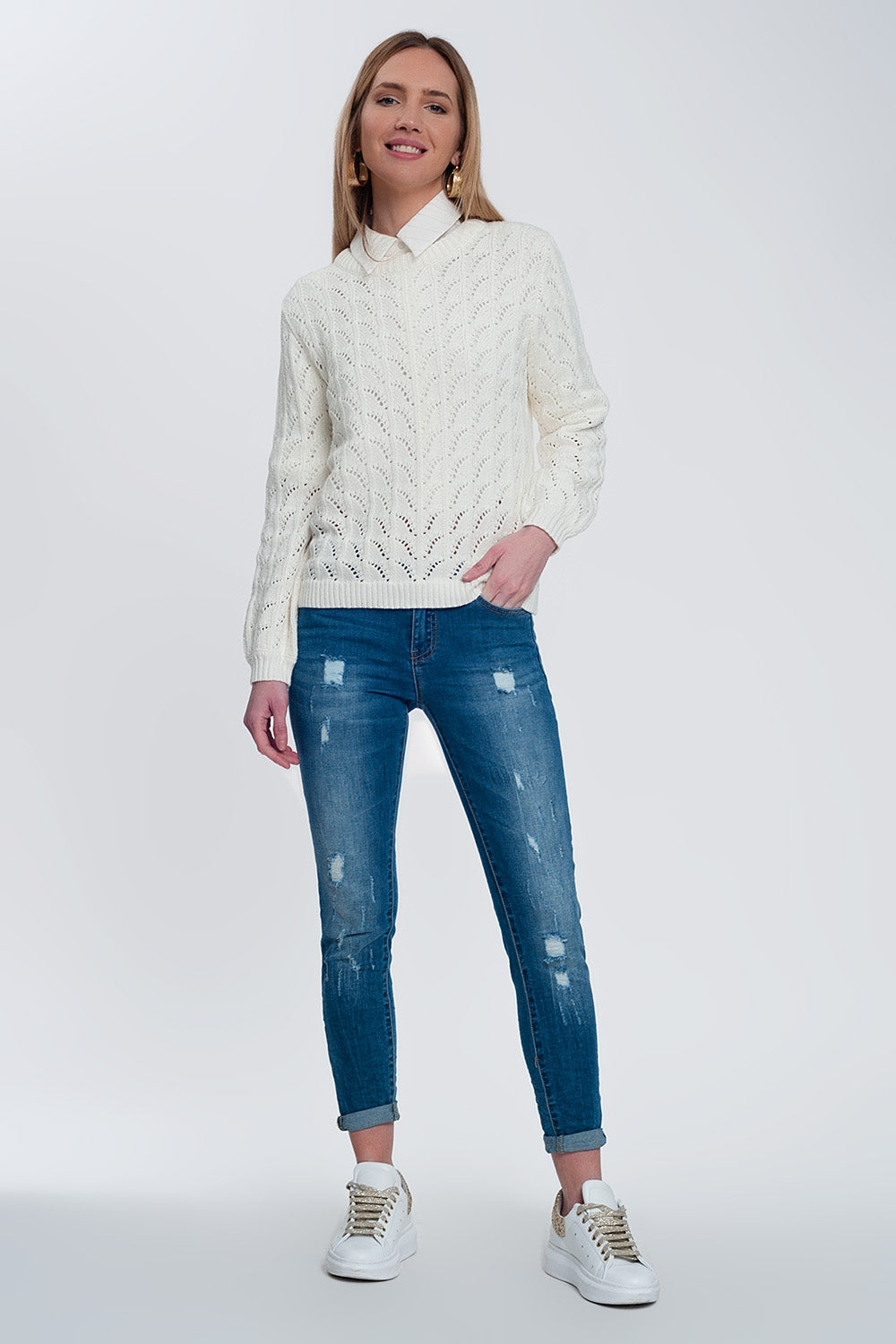 Crochet jumper in cream - Jumpers