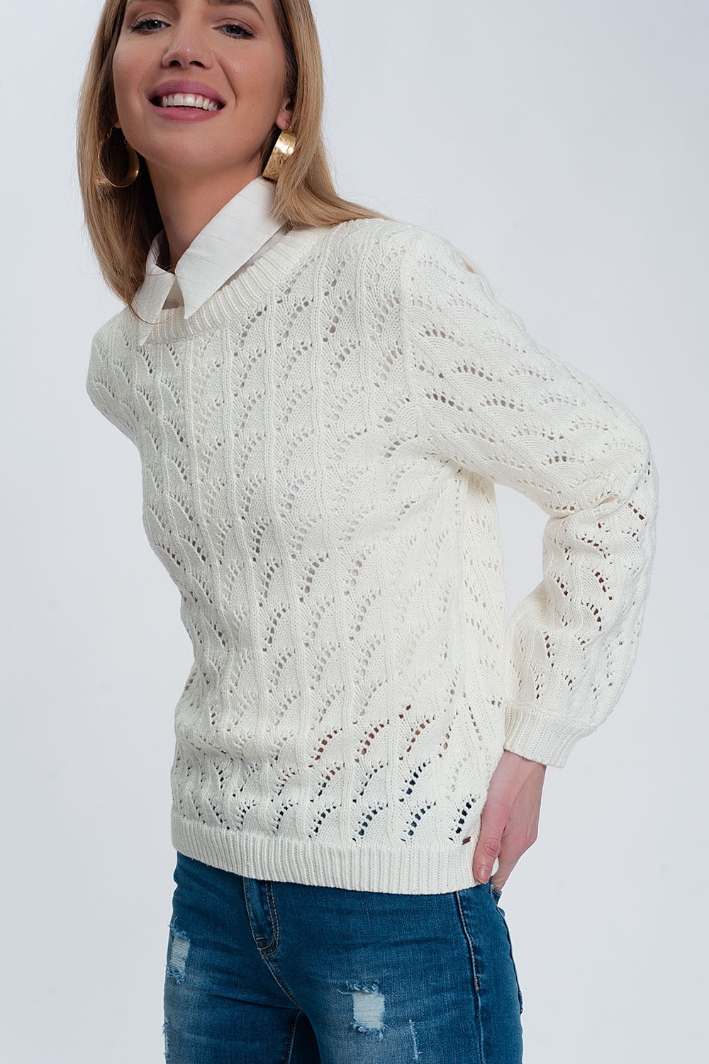 Crochet jumper in cream - Jumpers