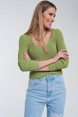 Crochet knit jumper in green