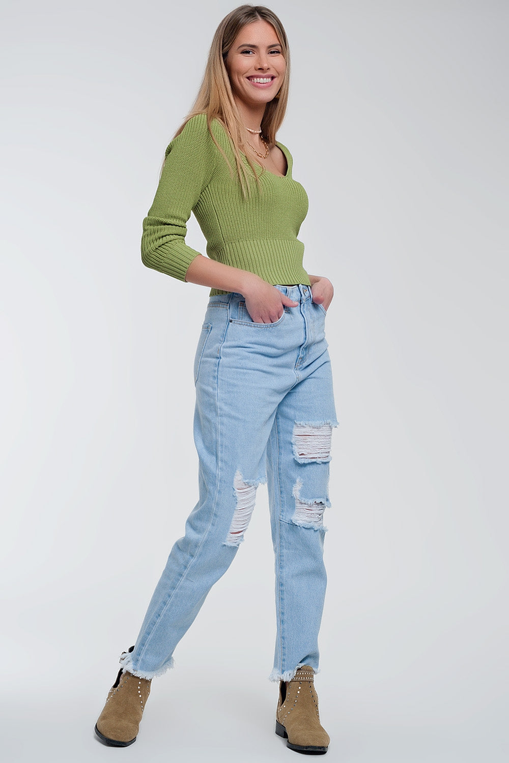 Crochet knit jumper in green - Jumpers
