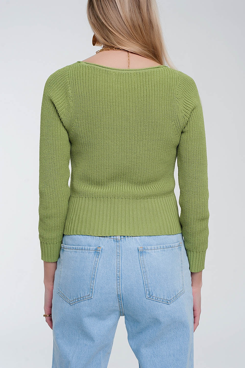 Crochet knit jumper in green - Jumpers