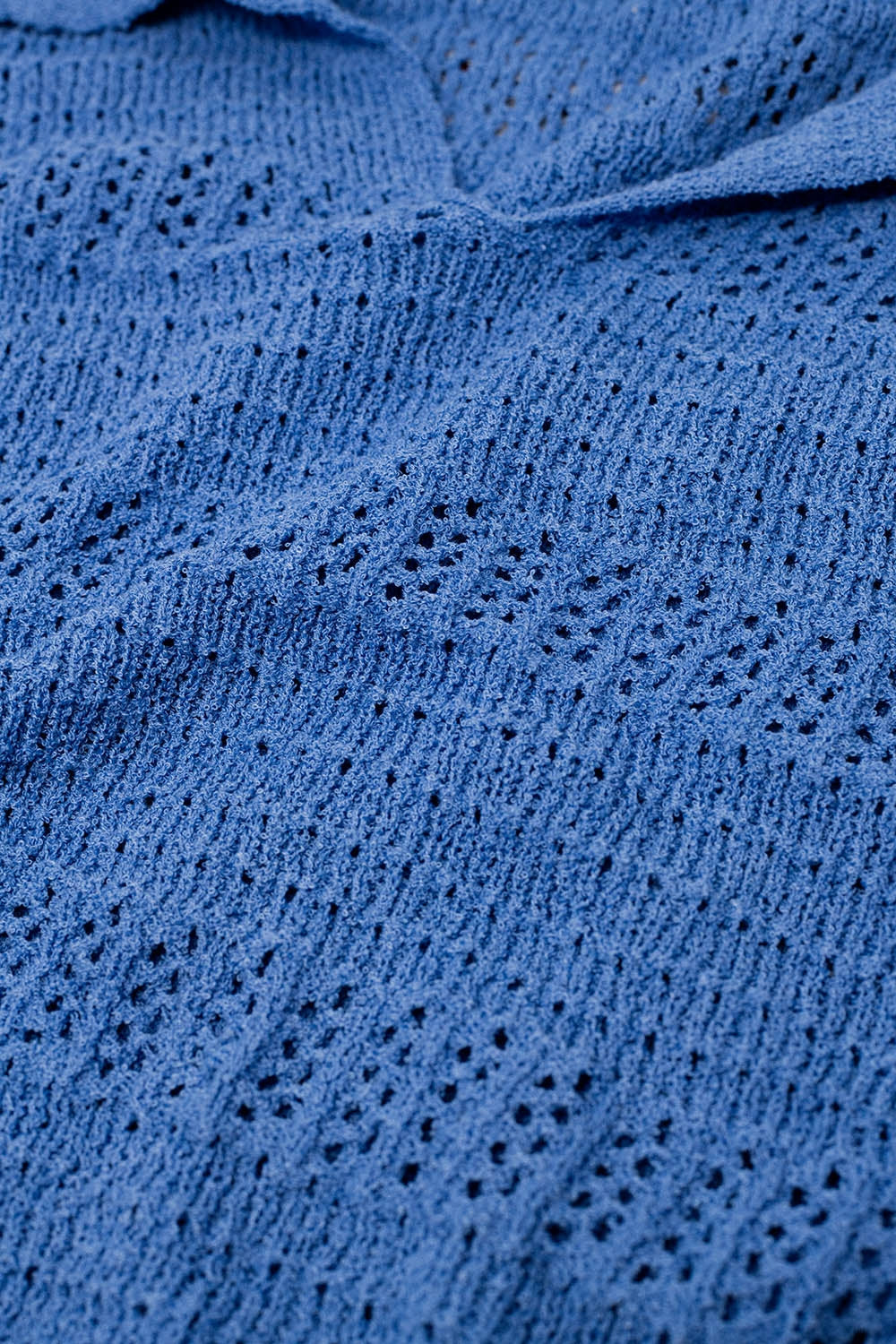 Crochet Knitted Jumper In V-neck With Polo Collar in Blue - Polos