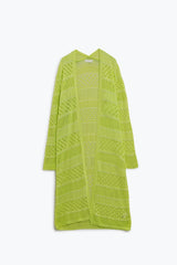 Maxi cardigan au crochet en vert citron avec manches longues