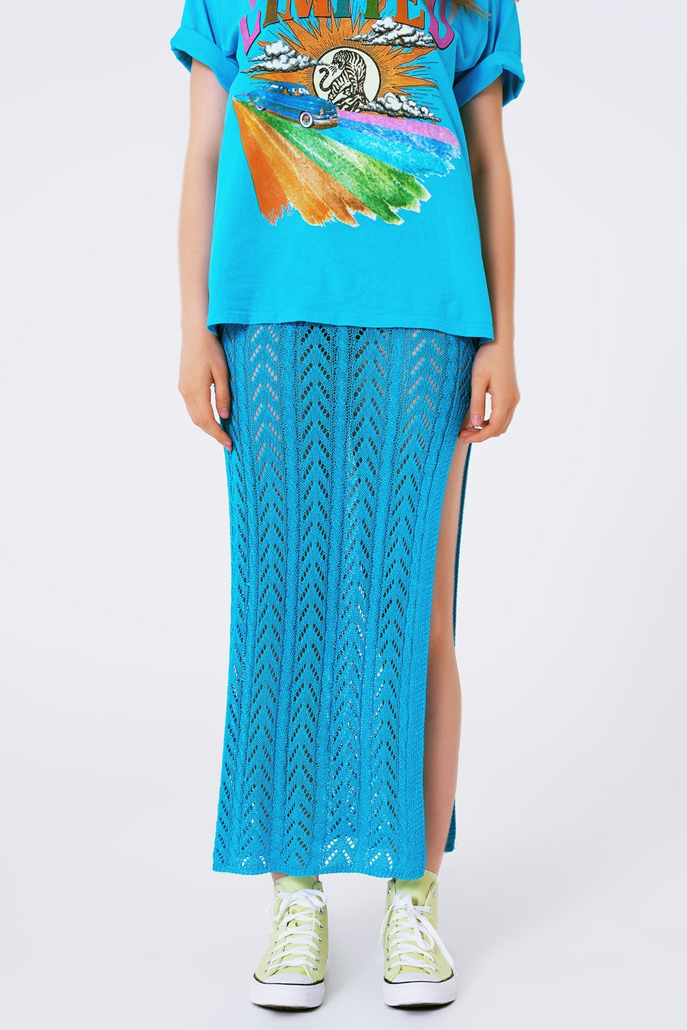 Crochet Maxi Skirt in Blue - Skirts