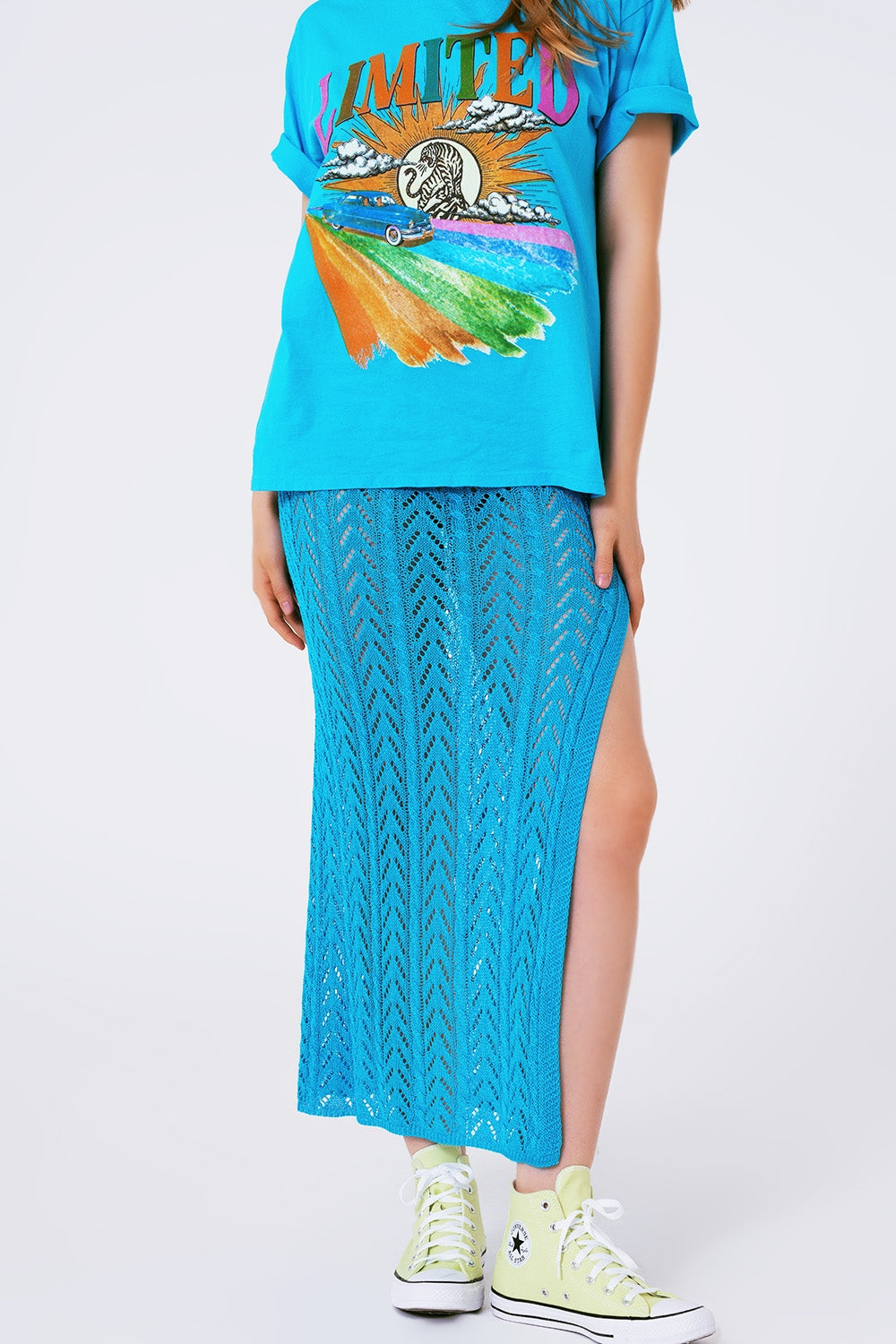 Crochet Maxi Skirt in Blue - Skirts