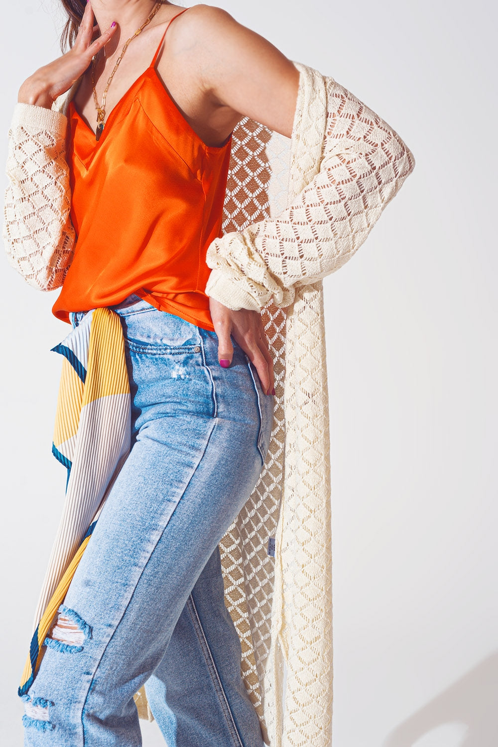 Crochet Midi Cardigan in Cream - Cardigans