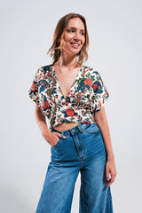 top curto com estampa paisley bege