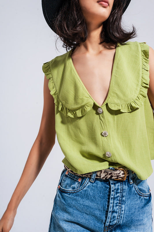 Crop top with bib collar in green - Crop Tops