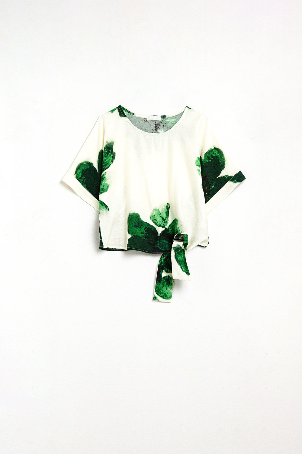 Cropped Blouse With Floral Print in Green Tied At The Waist - Blouses