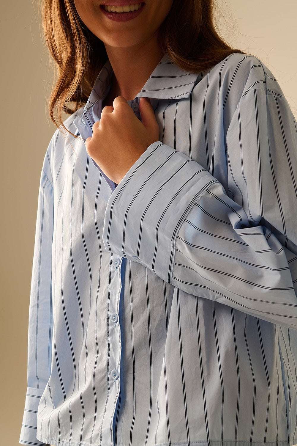 cropped blue striped poplin shirt - Shirts