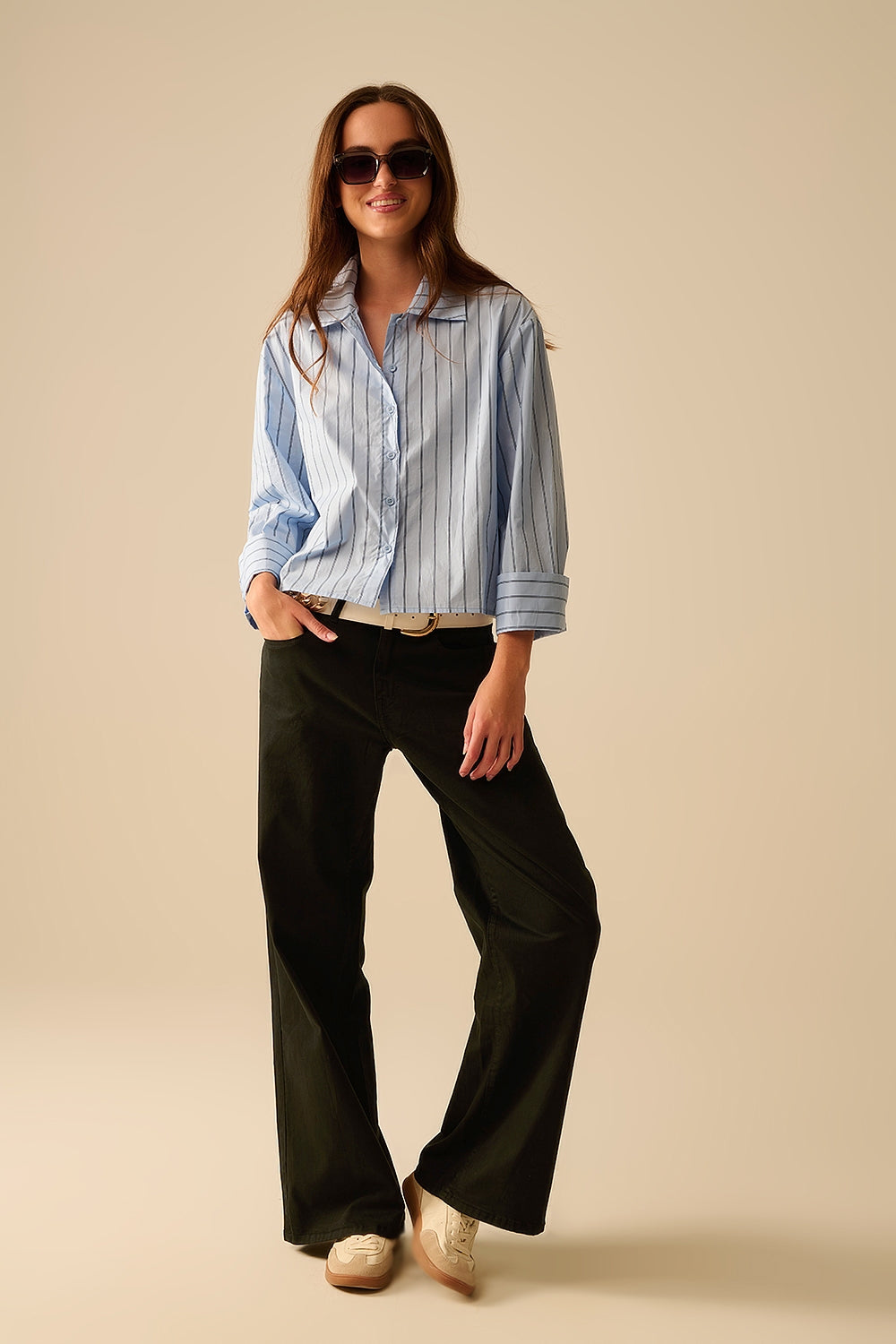cropped blue striped poplin shirt - Shirts