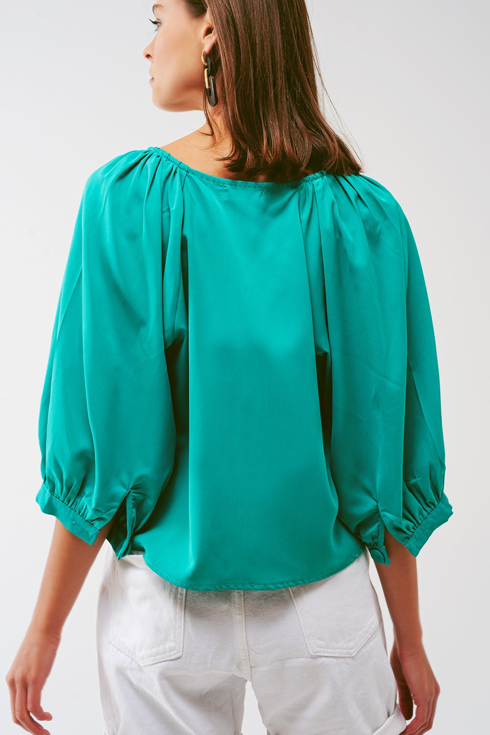 Cropped Button Through Shirt in Green - Shirts