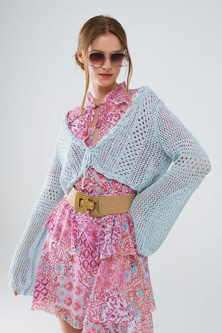 Cropped Cardigan In Baby Blue With Tie Closing