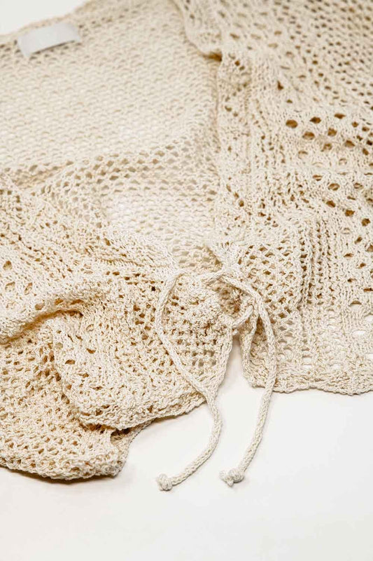Cropped Cardigan In Beige With Tie Closing - Cardigans