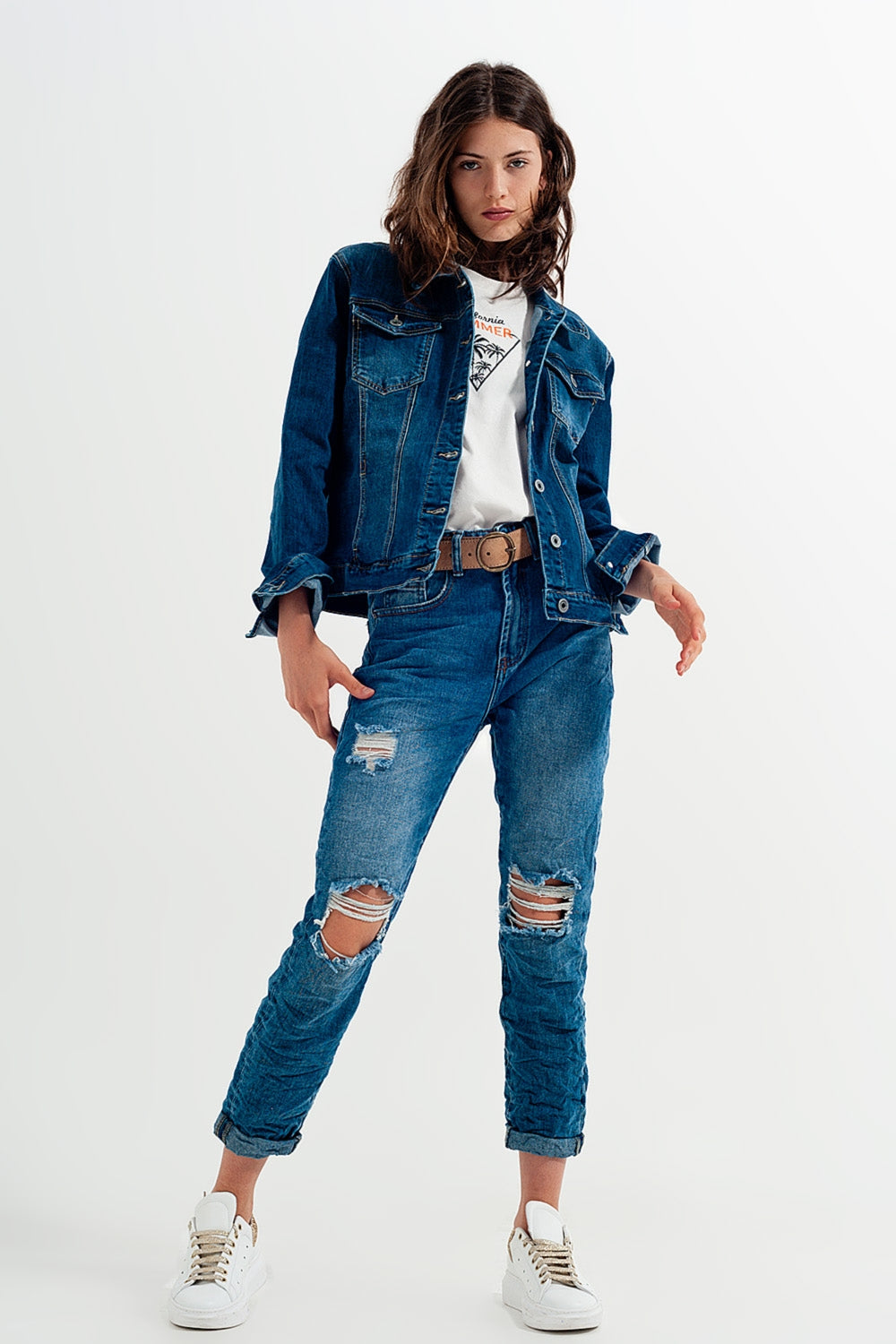 Cropped denim jacket in darkwash blue - Jackets