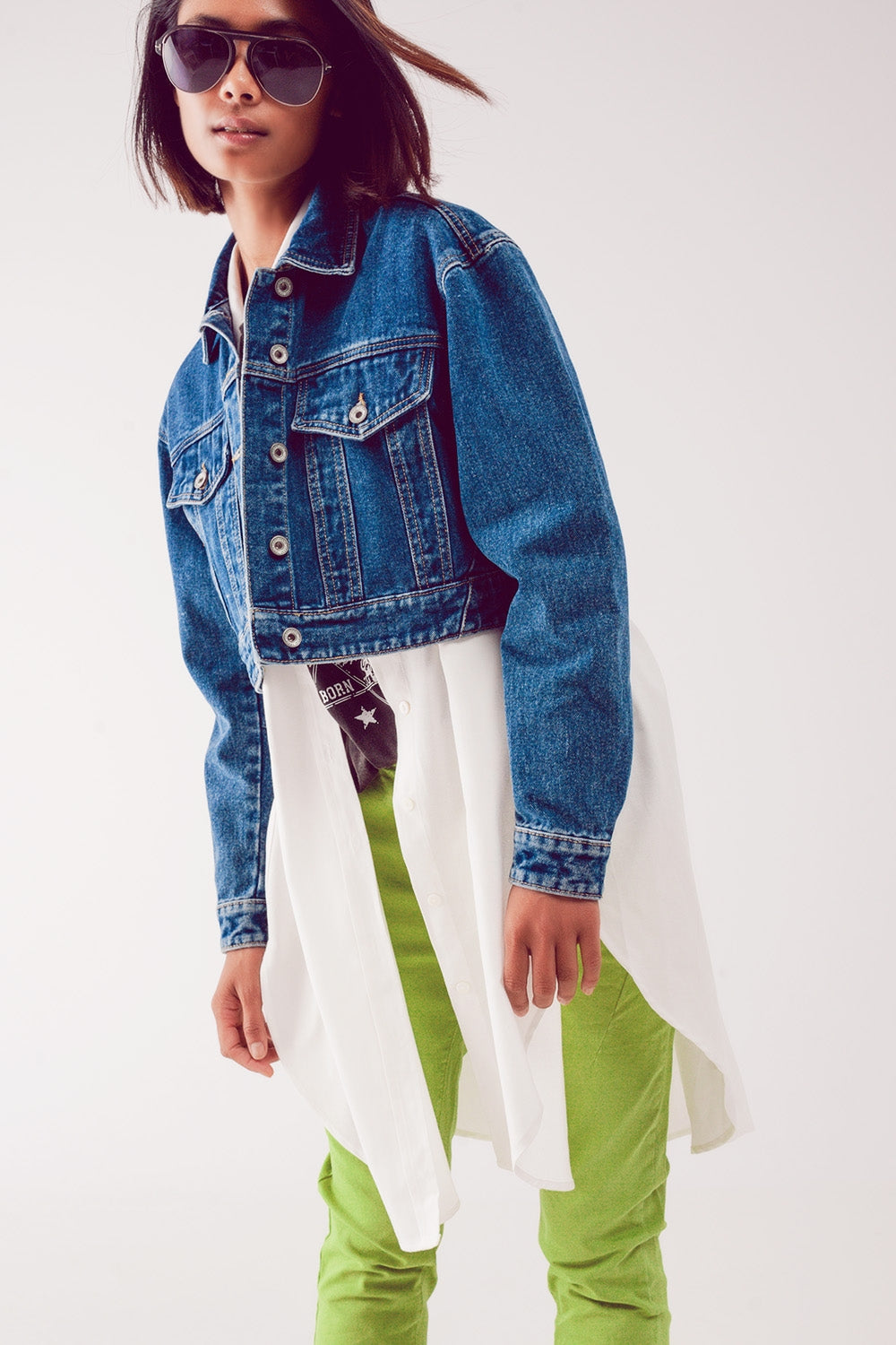 Cropped denim jacket in mid blue - Jackets